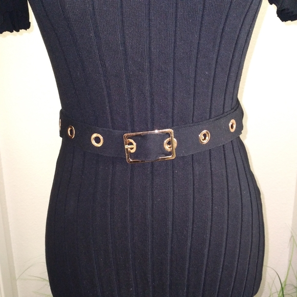 HERA Collection Off Shoulder Short Sleeve Black Bodycon Midi Dress- Large - Picture 3 of 7